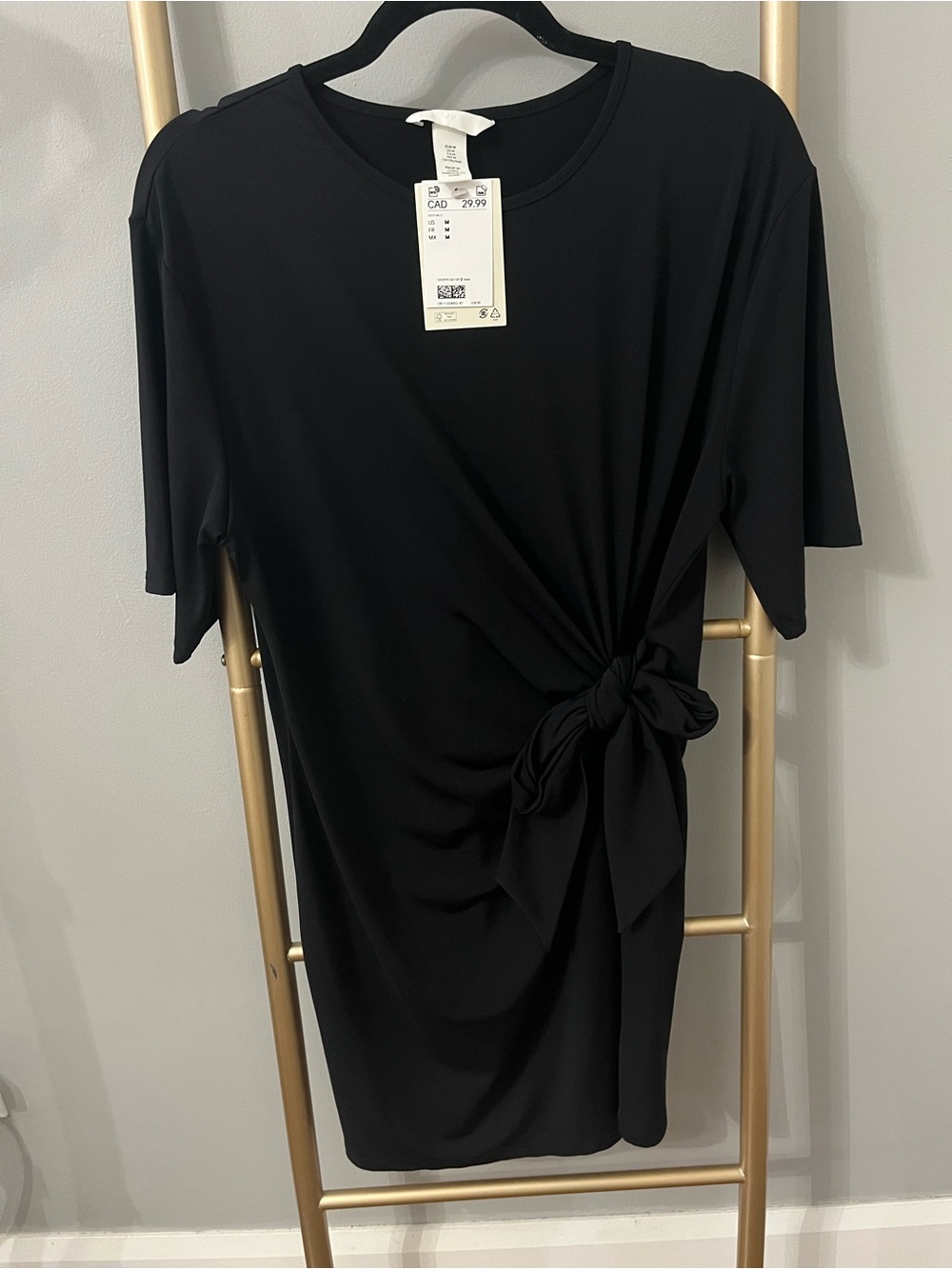 H&M Black Side Tie Ruched Midi Dress | Size Medium | NWT